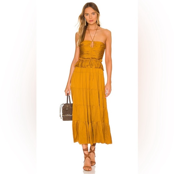 Ulla Johnson Evanthe Satin Plisse Dress Goldenrod Women’s Size 2 - Picture 2 of 7